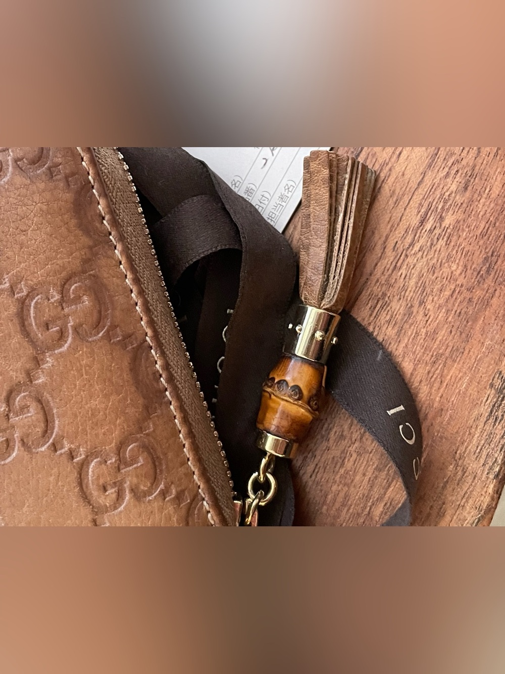 GUCCI  Guccissima Brown Leather Bamboo Tassel Zip Around Long Wallet w/box - Picture 3 of 11